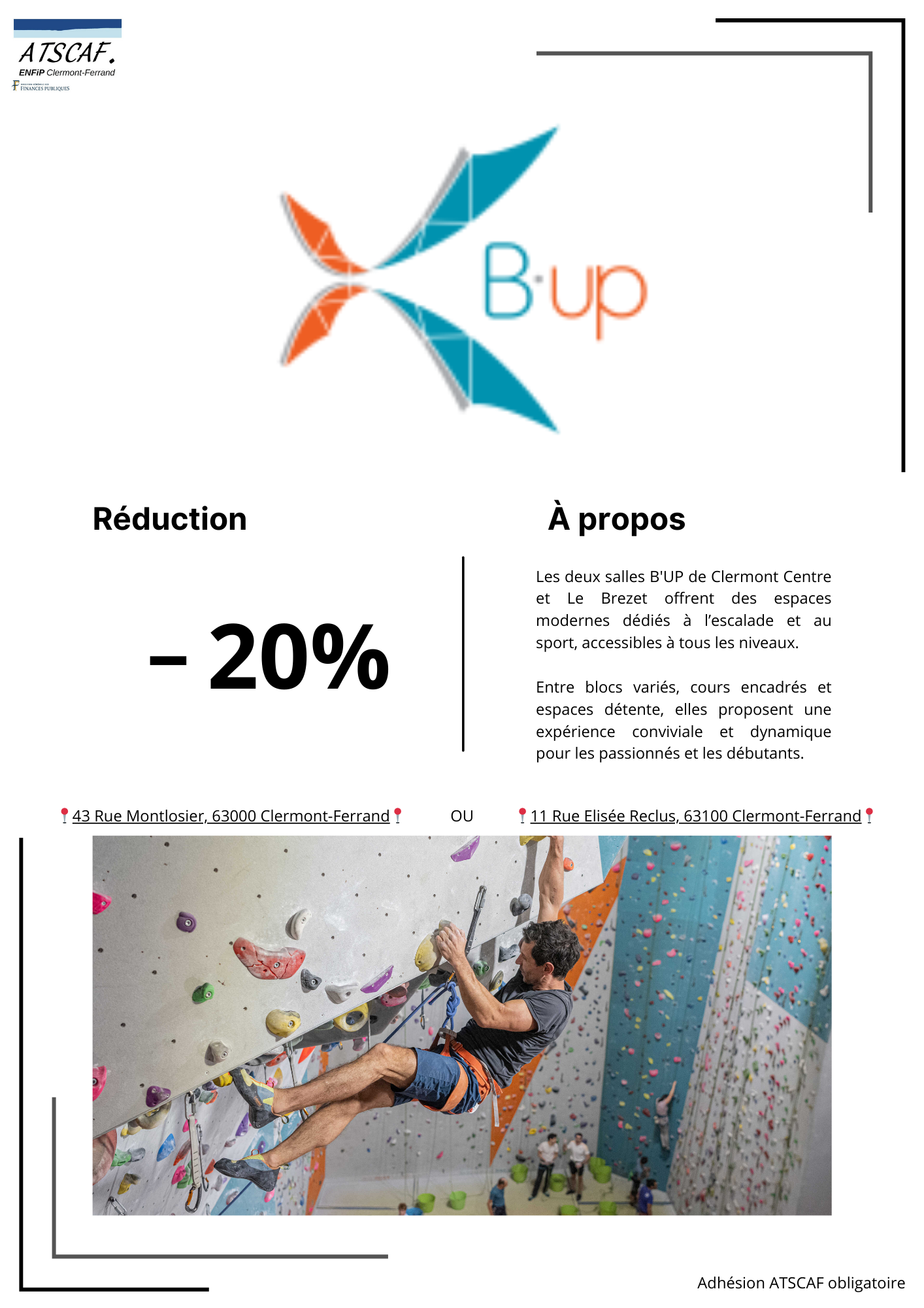B Up : - 20 % pour l'accès aux deux salles d'escalade